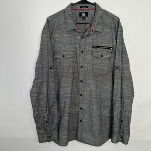 Rock & Republic Button Up Shirt Mens Size XXL 2XL Gray Stretch Zipper Pocket